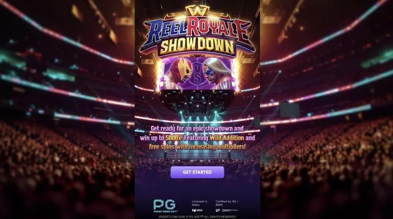 Reel Royale Showdown – hlavná obrazovka s valcami a tromi políčkami Wild Addition